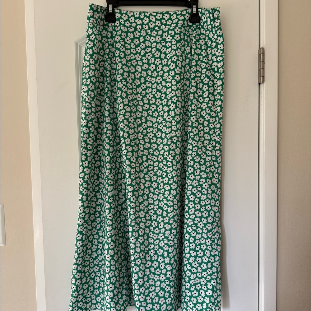 LOFT Floral Green Midi Skirt